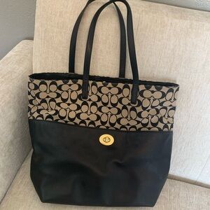 Coach black and tan tote